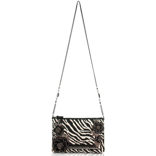 Mary Frances Primal Balance crossbody bag, zebra design, black & white