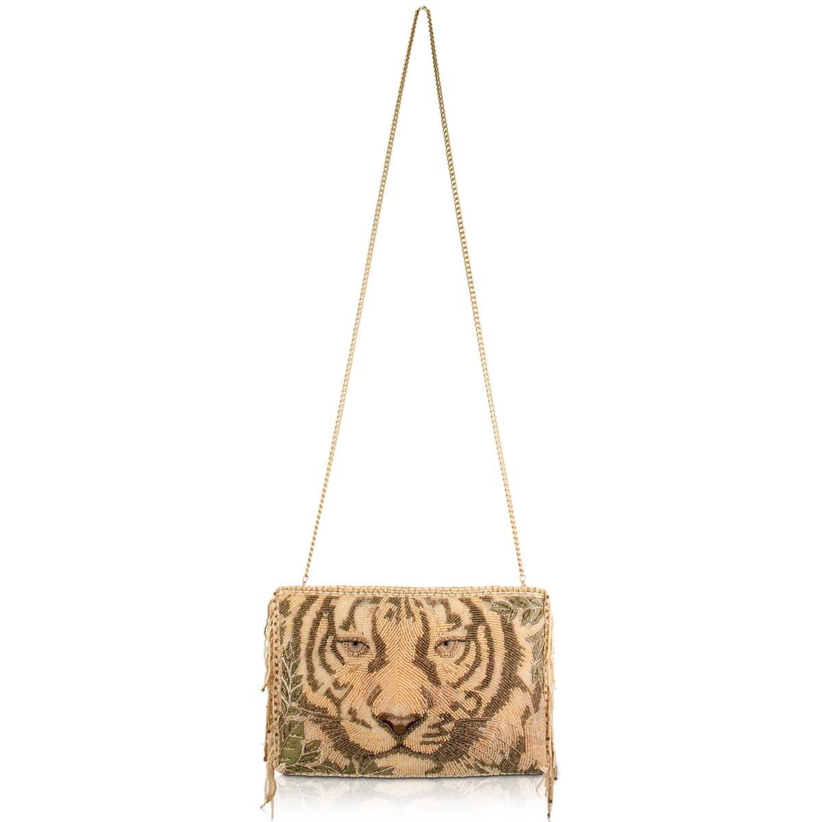 Mary Frances Savage crossbody bag, tiger design, beige purse