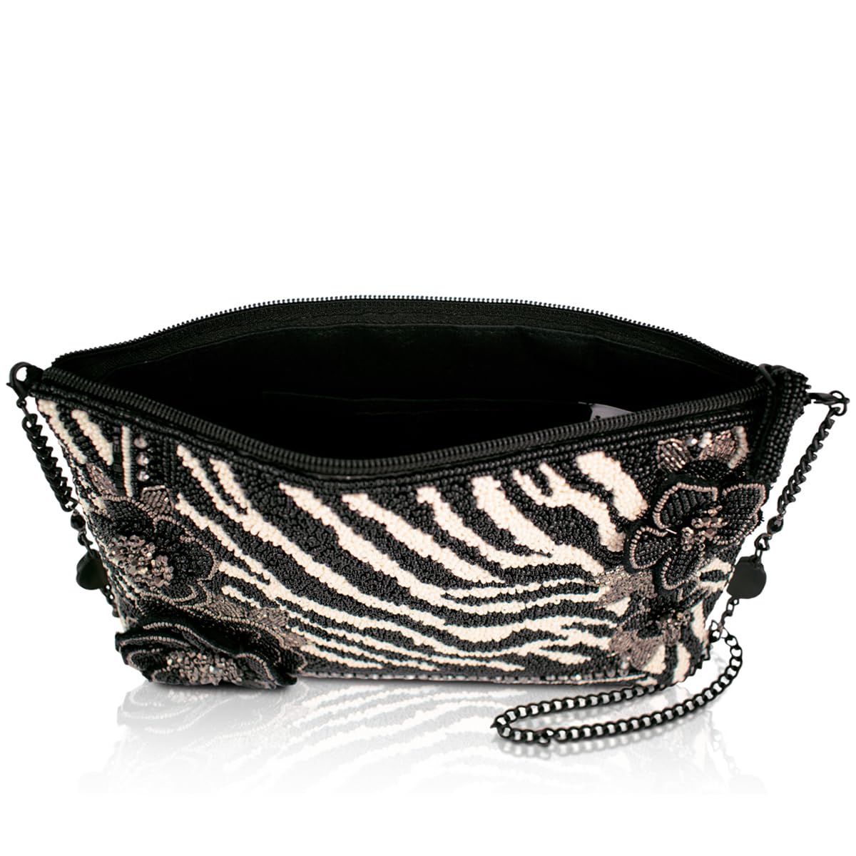 Mary Frances Primal Balance crossbody bag, zebra design, black & white