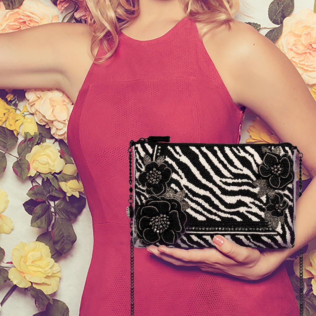 Mary Frances Primal Balance crossbody bag, zebra design, black & white