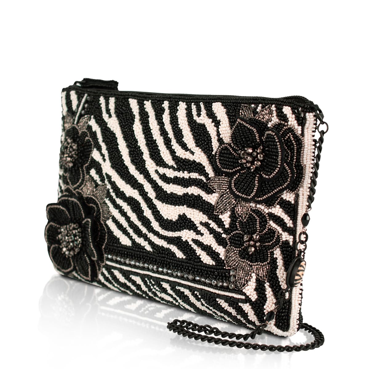 Mary Frances Primal Balance crossbody bag, zebra design, black & white