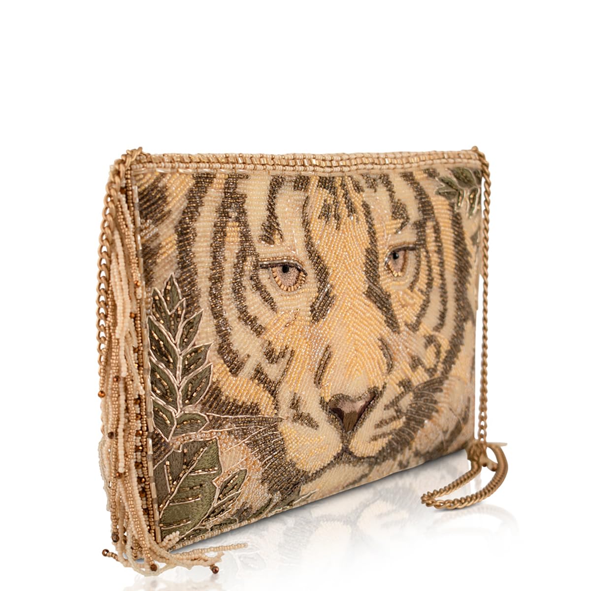 Mary Frances Savage crossbody bag, tiger design, beige purse
