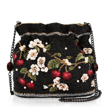 Mary Frances Sweet & Tart crossbody bag, beaded strap, compact black purse