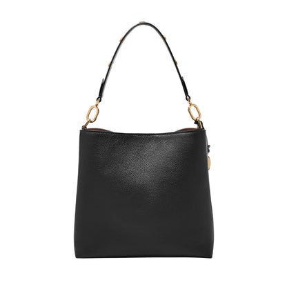 Fossil Jessie bucket bag, black leather, stylish shoulder handbag
