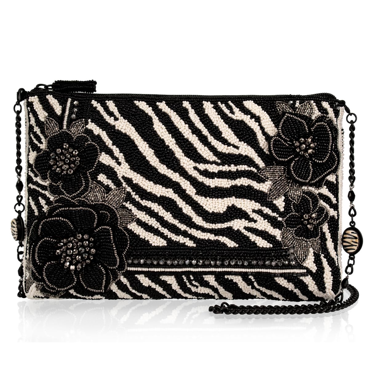 Mary Frances Primal Balance crossbody bag, zebra design, black & white
