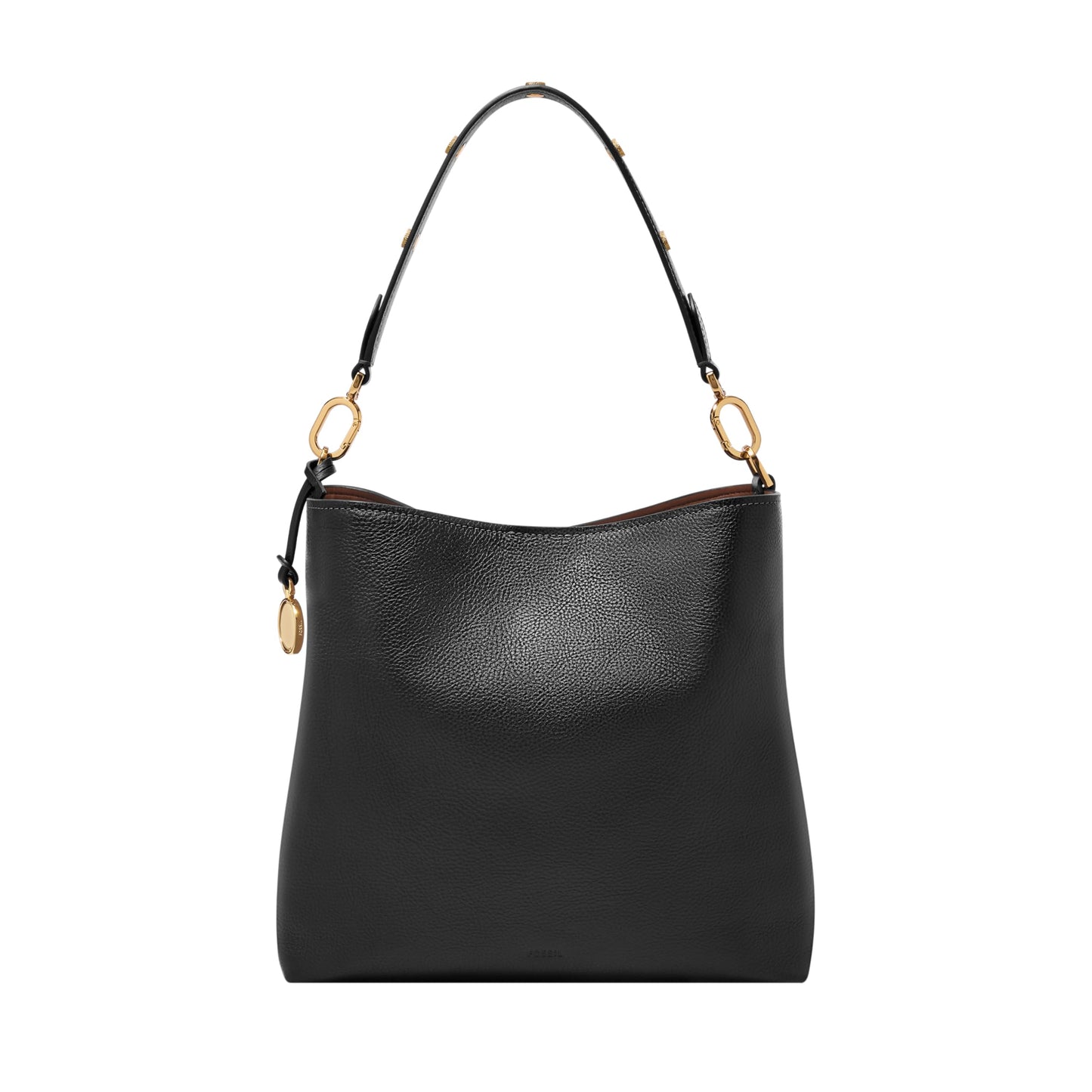 Fossil Jessie bucket bag, black leather, stylish shoulder handbag