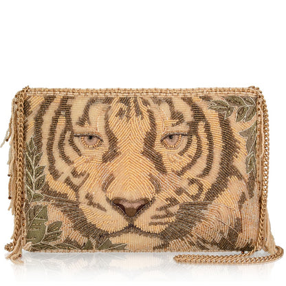 Mary Frances Savage crossbody bag, tiger design, beige purse