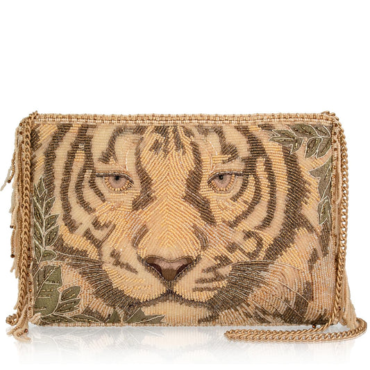 Mary Frances Savage crossbody bag, tiger design, beige purse