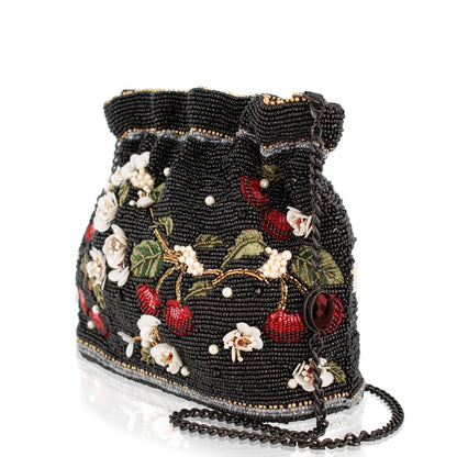 Mary Frances Sweet & Tart crossbody bag, beaded strap, compact black purse