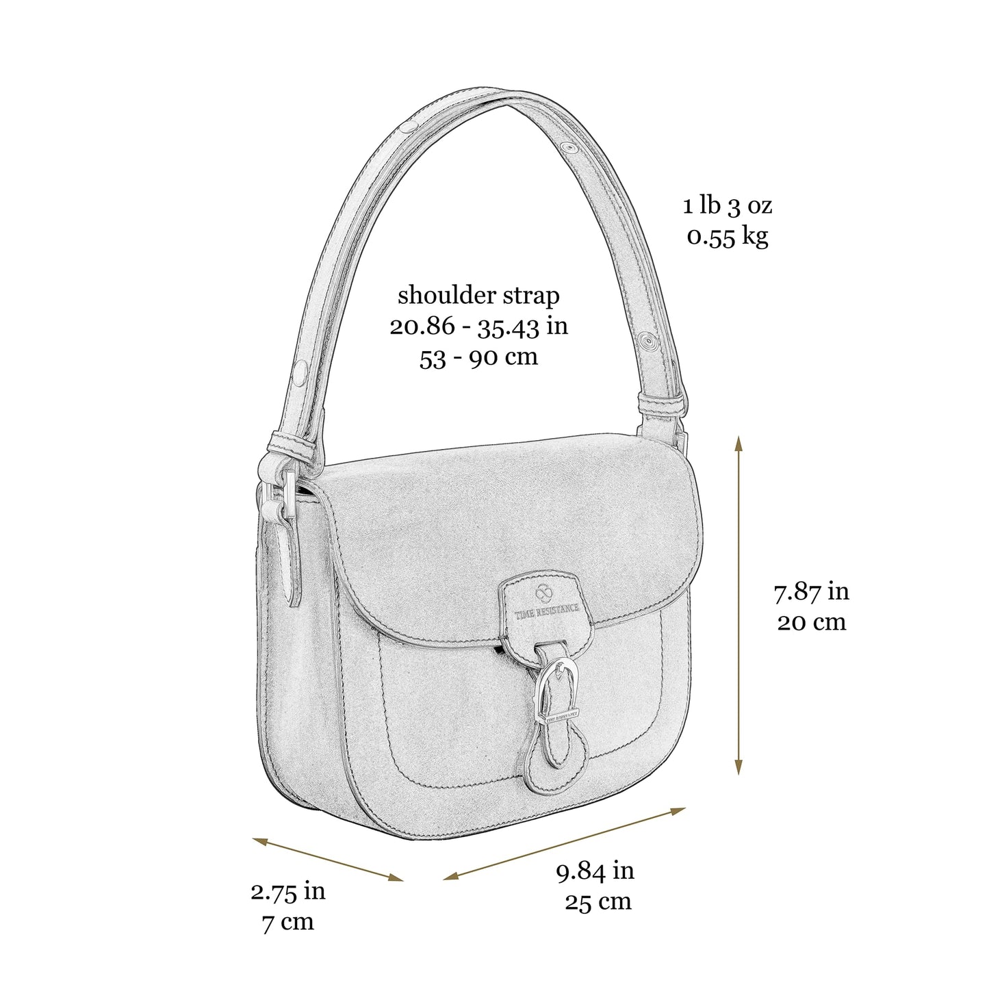 Time Resistance leather shoulder bag, magnetic closure, brown saddle handbag