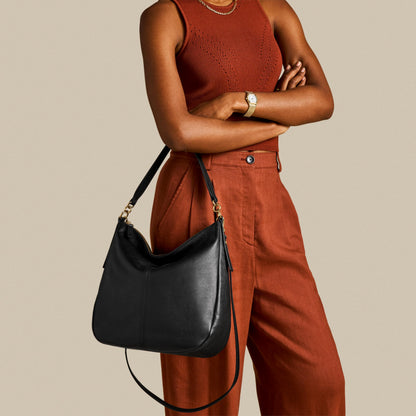 Fossil Women's Jolie Leather Hobo Purse Handbag, Hobo Shoulder Bag, Black